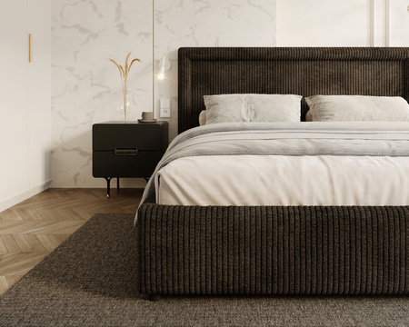 FDM Łóżko tapicerowane NOBILE 140x200 cm z pojemnikiem i metalowym stelażem podnoszonym - sztruks czarny