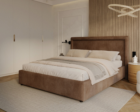 FDM Łóżko tapicerowane NOBILE 140x200 cm z pojemnikiem i metalowym stelażem podnoszonym - sztruks brąz