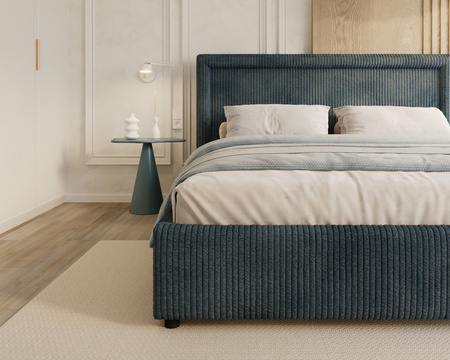 FDM Łóżko tapicerowane NOBILE 140x200 cm z pojemnikiem i metalowym stelażem podnoszonym - sztruks granat
