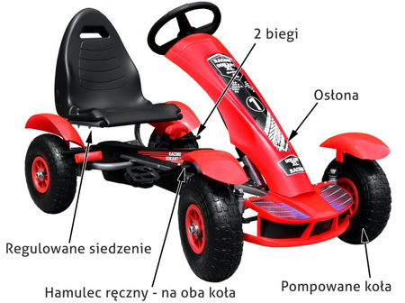 Duży Gokart pompowane koła czerwony - F618.CR