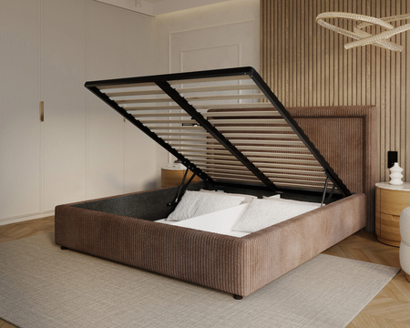 FDM Łóżko tapicerowane NOBILE 160x200 cm z pojemnikiem i metalowym stelażem podnoszonym - sztruks brąz