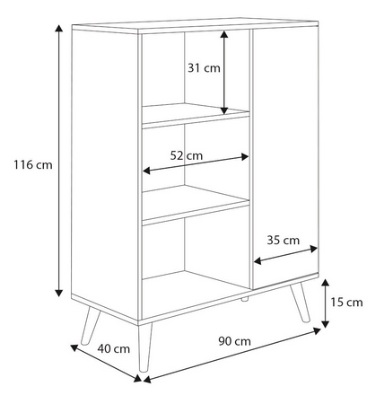 KOBI Regał Fondi 90x116x40 na nogach drewnianych dąb złoty craft