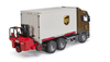 BRUDER Scania Super 560R kontener UPS z wózkiem widłowym i paletami 2szt