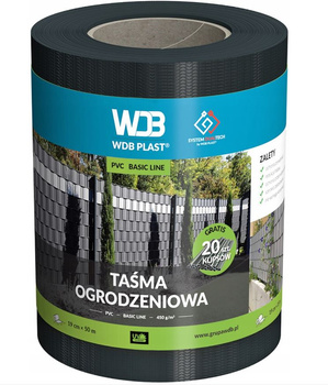 WDB Taśma ogrodzeniowa 19cm x 50 m RAL7016 antracyt  + 20 klipsów
