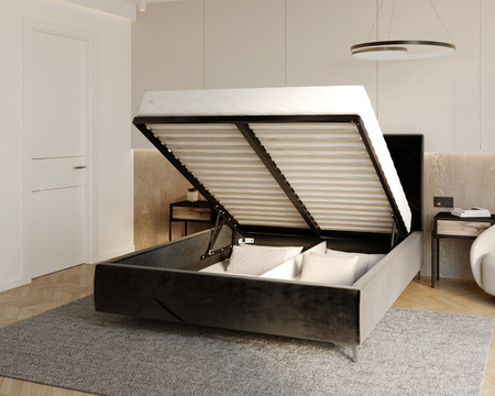 FDM Łóżko tapicerowane NAVARO 140x200 cm z pojemnikiem i stelażem podnoszonym - TRINITY czarny