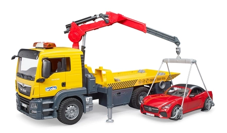 BRUDER 03750 MAN TGS Pomoc drogowa z autem Roadster czerwonym i modułem L & S