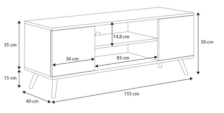 KOBI Szafka RTV Focus 155x50x40 na nogach drewnianych dąb złoty craft