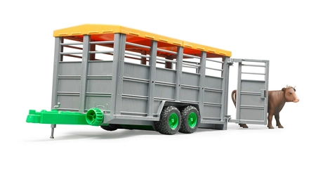 BRUDER 02227 Przyczepa 2-osiowa do przewozu krów z figurką krowy