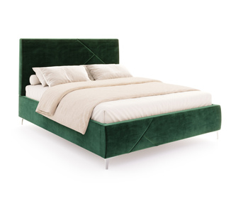 FDM Łóżko tapicerowane NAVARO 120x200 cm z pojemnikiem i stelażem podnoszonym - TRINITY butelkowa zieleń