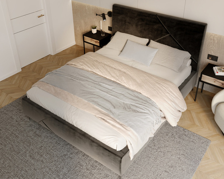 FDM Łóżko tapicerowane NAVARO 140x200 cm z pojemnikiem i stelażem podnoszonym - TRINITY czarny