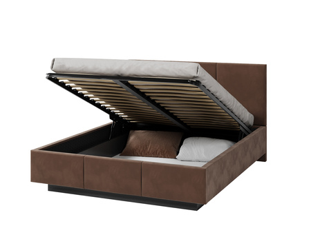 FDM Łóżko lewitujące tapicerowane AVEIRO 90x200 cm z pojemnikiem i stelażem podnoszonym - TRINITY brązowy