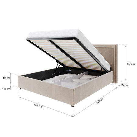 FDM Łóżko tapicerowane NOBILE 140x200 cm z pojemnikiem i metalowym stelażem podnoszonym - sztruks czarny