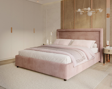 FDM Łóżko tapicerowane NOBILE 140x200 cm z pojemnikiem i metalowym stelażem podnoszonym - sztruks pudrowy róż