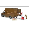 BRUDER MB Sprinter UPS z figurką podnośnikiem i z akcesoriami spedycyjnymi 02538