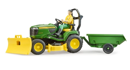 BRUDER 62104 Traktorek John Deere z kosiarką, łyżką przyczepką i figurką ogrodnika