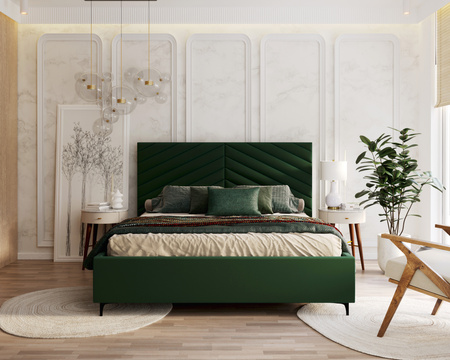 FDM Łóżko tapicerowane ELEGANTE 90x200 cm z pojemnikiem i stelażem podnoszonym - TRINITY butelkowa zieleń