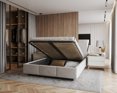 Łóżko lewitujące tapicerowane AVEIRO 140x200 cm z pojemnikiem i stelażem podnoszonym - TRINITY szary