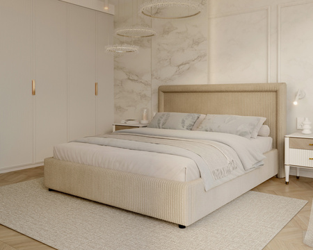 FDM Łóżko tapicerowane NOBILE 160x200 cm z pojemnikiem i metalowym stelażem podnoszonym - sztruks beż