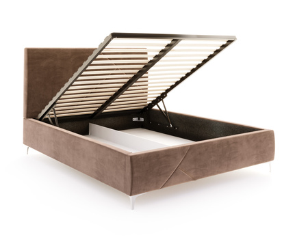 FDM Łóżko tapicerowane NAVARO 90x200 cm z pojemnikiem i stelażem podnoszonym - TRINITY brązowy