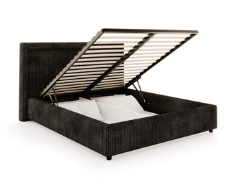 FDM Łóżko tapicerowane NOBILE 140x200 cm z pojemnikiem i metalowym stelażem podnoszonym - sztruks czarny