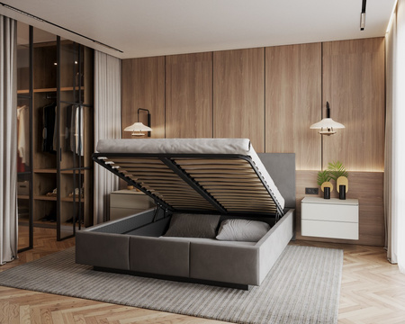 FDM Łóżko lewitujące tapicerowane AVEIRO 90x200 cm z pojemnikiem i stelażem podnoszonym - TRINITY grafitowy