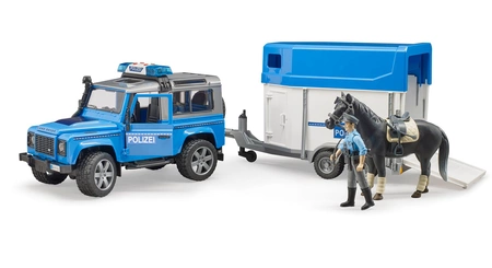 BRUDER 02588 Land Rover Defender Policja z przyczepą dla konia, figurką konia i policjanta