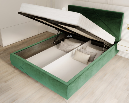 FDM Łóżko tapicerowane NAVARO 120x200 cm z pojemnikiem i stelażem podnoszonym - TRINITY butelkowa zieleń