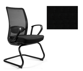 Krzesło biurowe ANGGUN SKID - niebieska siatka/ skóra naturalna czarna