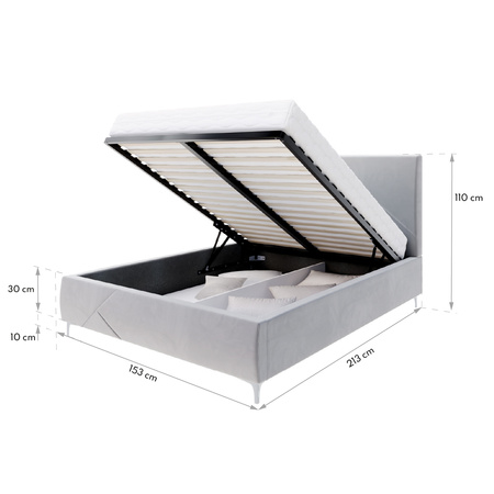 FDM Łóżko tapicerowane NAVARO 140x200 cm z pojemnikiem i stelażem podnoszonym - TRINITY szary