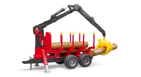 BRUDER 02252 Przyczepa z dźwigiem, z 4 pniami drzewa i chwytakiem