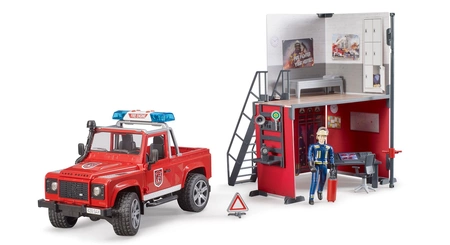 BRUDER 62701 Remiza strażacka + Land Rover Defender straży pożarnej + akcesoria