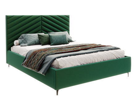 FDM Łóżko tapicerowane ELEGANTE 140x200 cm z pojemnikiem i stelażem podnoszonym - TRINITY butelkowa zieleń