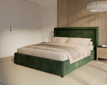 FDM Łóżko tapicerowane NOBILE 140x200 cm z pojemnikiem i metalowym stelażem podnoszonym - sztruks butelkowa zieleń