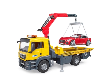 BRUDER 03750 MAN TGS Pomoc drogowa z autem Roadster czerwonym i modułem L & S
