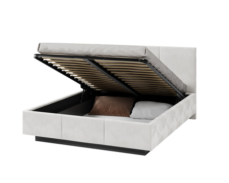 FDM Łóżko lewitujące tapicerowane AVEIRO 90x200 cm z pojemnikiem i stelażem podnoszonym - TRINITY biały