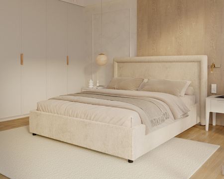 FDM Łóżko tapicerowane NOBILE 160x200 cm z pojemnikiem i metalowym stelażem podnoszonym - sztruks krem