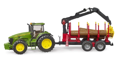BRUDER 03054 Traktor John Deere 7930 Z przyczepą i dźwigiem do bali drewnianych (4szt)