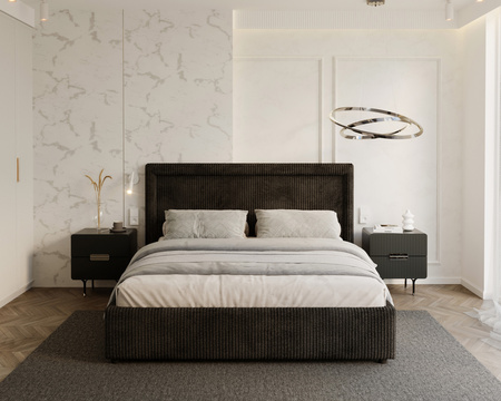 FDM Łóżko tapicerowane NOBILE 140x200 cm z pojemnikiem i metalowym stelażem podnoszonym - sztruks czarny