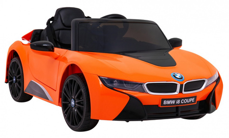 BMW I8 Lift Auto na akumulator pomarańczowy + Pilot + Wolny Start + 3-pkt pasy + MP3 USB + LED