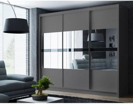 Szafa Batumi 250x61x215 cm grafit/lustro grafitowe/szkło czarne