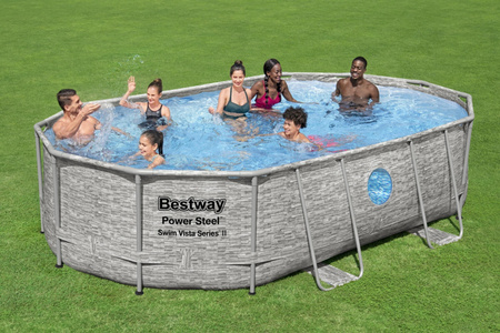BESTWAY Basen stelażowy Power Steel Swim Vista z oknem 488x305x107cm 16x10FT 6w1 + Pompa piaskowa