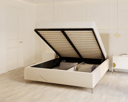 FDM Łóżko tapicerowane NAVARO 140x200 cm z pojemnikiem i stelażem podnoszonym - TRINITY biały