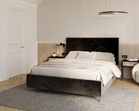 FDM Łóżko tapicerowane NAVARO 120x200 cm z pojemnikiem i stelażem podnoszonym - TRINITY czarny