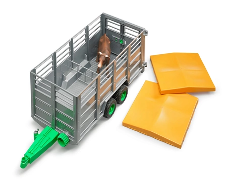 BRUDER 02227 Przyczepa 2-osiowa do przewozu krów z figurką krowy