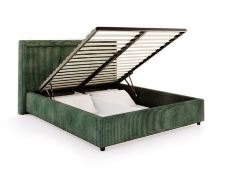 FDM Łóżko tapicerowane NOBILE 160x200 cm z pojemnikiem i metalowym stelażem podnoszonym - sztruks butelkowa zieleń
