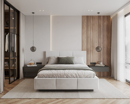 Łóżko lewitujące tapicerowane AVEIRO 140x200 cm z pojemnikiem i stelażem podnoszonym - TRINITY biały