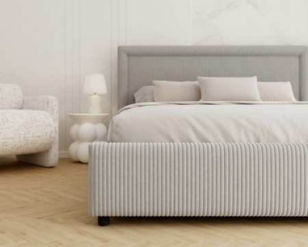 FDM Łóżko tapicerowane NOBILE 140x200 cm z pojemnikiem i metalowym stelażem podnoszonym - sztruks szary