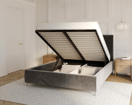 FDM Łóżko tapicerowane NAVARO 140x200 cm z pojemnikiem i stelażem podnoszonym - TRINITY grafitowy