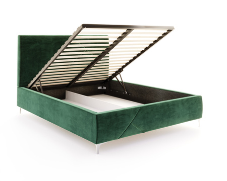 FDM Łóżko tapicerowane NAVARO 140x200 cm z pojemnikiem i stelażem podnoszonym - TRINITY butelkowa zieleń