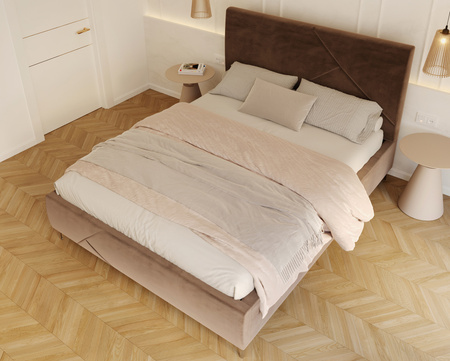 FDM Łóżko tapicerowane NAVARO 180x200 cm z pojemnikiem i stelażem podnoszonym - TRINITY brązowy